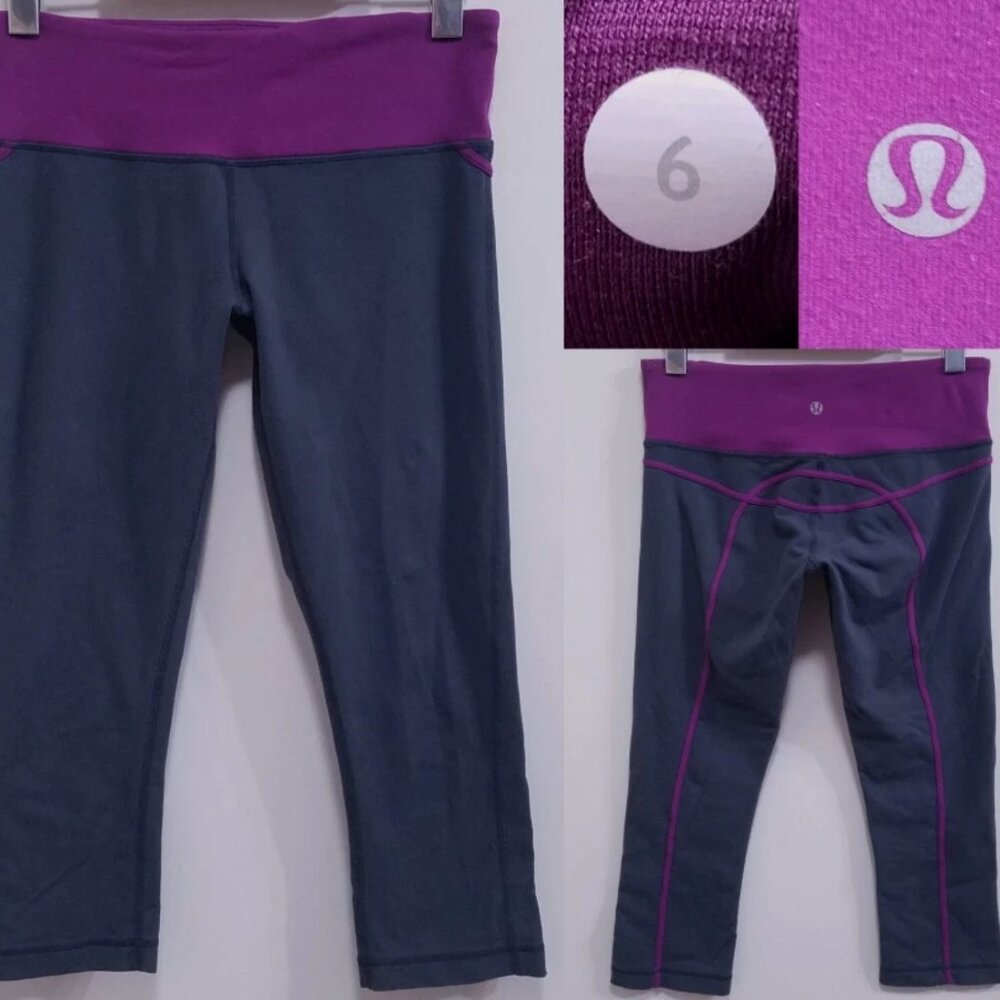 Lululemon Crop Leggings Size 6 Small Woman's Gray Pants Stripe Purple
